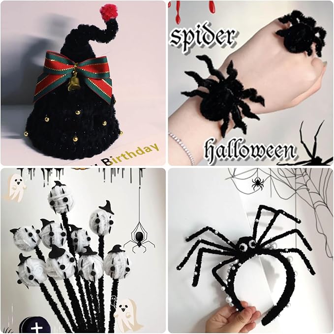 URSDIART (350pcs/Set) Black Pipe Cleaners and Craft Wiggle Eyes, Halloween Pipe Cleaners Bulk Chenille Stems Black for Locs, 12 Inch Pipe Cleaners Black for DIY Art Decorations Creative Craft