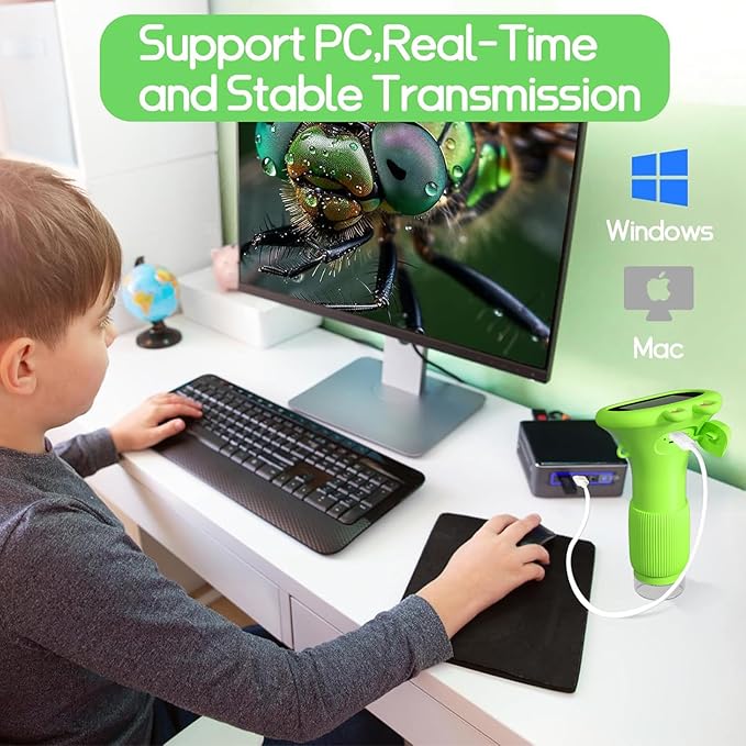 Kids Microscope Pocket Microscope -1000X Portable Microscope for Kid | Photo and Video Mini Microscopes | 2'' Digital Little Scientist Microscopes for 3-10 Age Years Old Boys Girls Toys Gifts (Green)