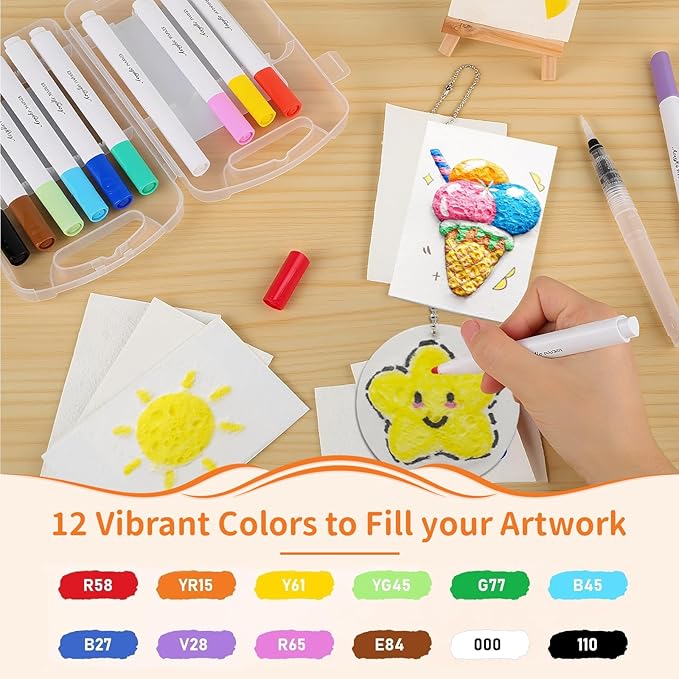 Yivioep Magic Foam Texture Painting Kit, 76 Pcs DIY 3D Puffy Paint Art Set with 30 Sheets Magic Foam Paper, Ideal for Birthday Party Gifts, Family Crafts, Classroom Art Projects