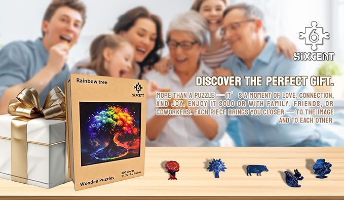 Wooden Jigsaw Puzzle, 200-500 Pieces Unique Shape Animal Puzzle, for Adults & Kids, Birthday Gift Family Game, Decorative Puzzle, Unique Gift (Rainbow Tree, 500 PCS)