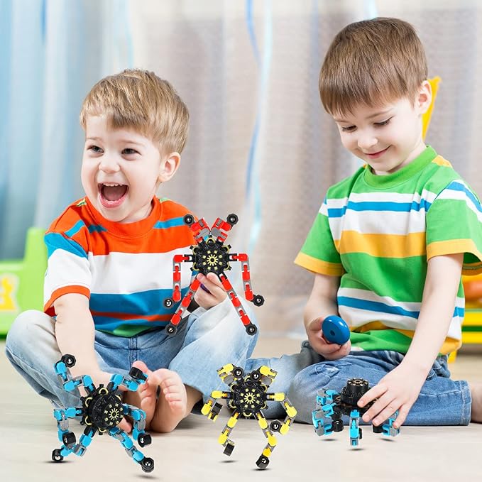 100 Pcs Funny Sensory Fidget Toy Bulk Transformable Chain Robot Finger Toys Fidget Spinners Stress Relief Fingertip Gyro Deformable Mechanical Spiral Spinner for Adult Kids ADHD(Classic)