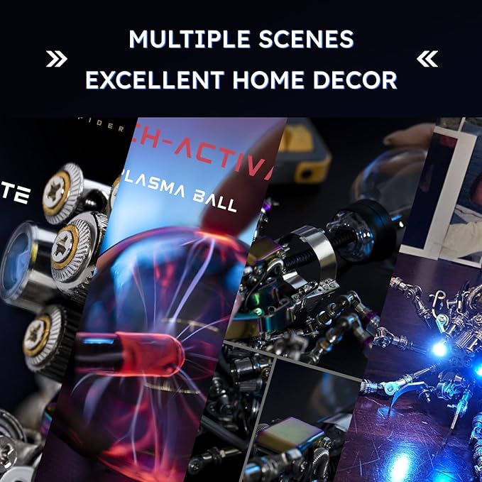 Cyberpunk Metal Spider 3D Puzzle, DIY Sci-Fi Model with Color-Changing Eyes & Interactive Plasma Ball & Home Decor for Teens & Adults (14+), 650 Pieces, 1 Count