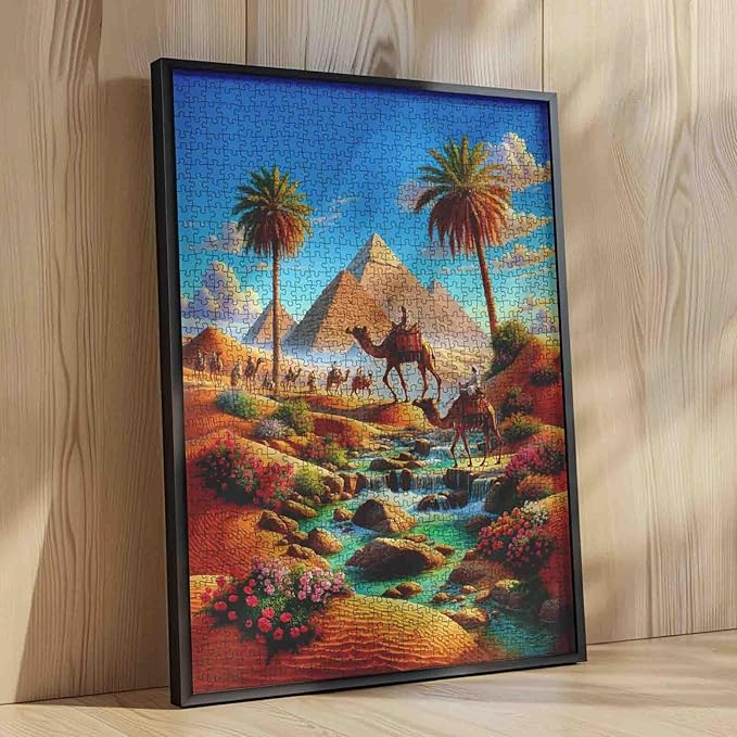 1000 Piece Jigsaw Puzzles for Adults Ancient Egyptian Civilization Jigsaw Puzzle Fantasy Desert Camel Pyramid 1000 Pieces Puzzles for Game Night Wall Decor DIY Craft 27 x 20 Inches Puzzle