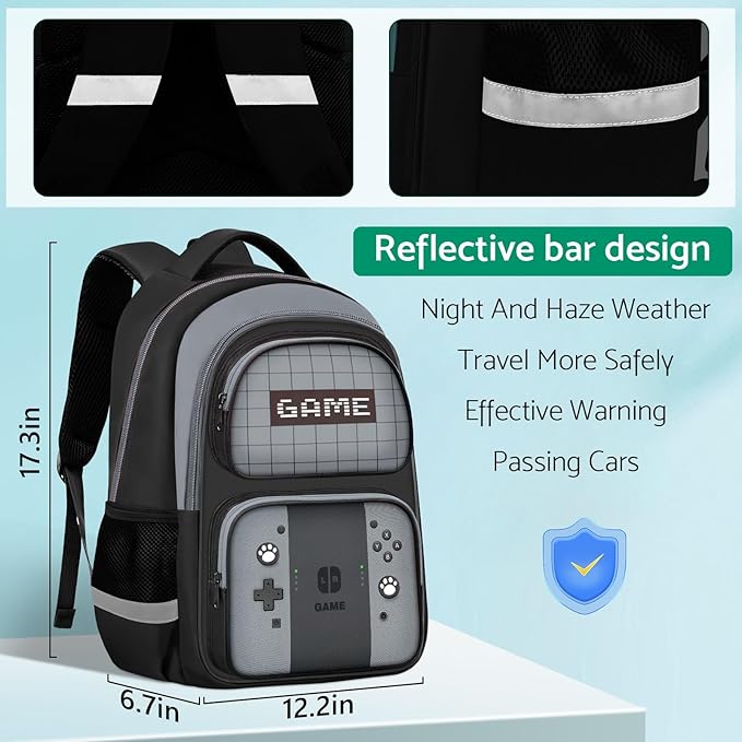 Kids Backpack For Boys，Gamer Boys Backpack For Children Teens Elementary Middle School, 17″ Students Bookbag