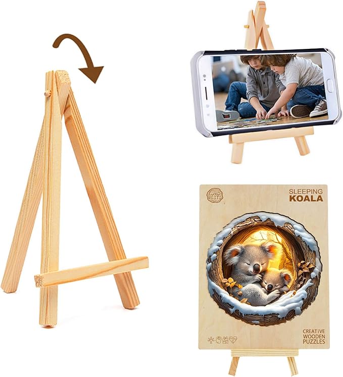 KAAYEE Wooden Puzzles for Adults, 3D Visual Effect Sleeping Koala Wooden Jigsaw Puzzle Unique Shape Wood Puzzle Adult, 3D Effect Flat Puzzle Birthday Family Games (M-11.4 * 11.4 in-200pcs)