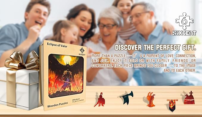 Wooden Jigsaw Puzzle, 200-500 Pieces Unique Shape Animal Puzzle, for Adults & Kids, Birthday Gift Family Game, Decorative Puzzle, Unique Gift (Eclipse of Valor, 200 PCS)