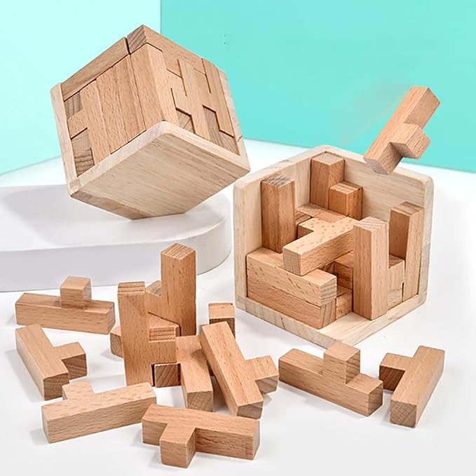 Wooden Brain Teaser Puzzle Cube Wooden Puzzles T-Shaped Jigsaw Logic Puzzle Educational Toy for Kids and Adults by AHYUAN (Coffee and Natural)