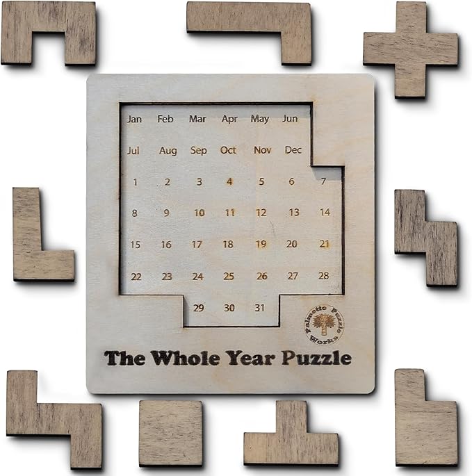 Palmetto Puzzle Works The Whole Year Puzzle – Wooden Puzzles for Teen' & Adults, Educational Games for Families & Gift Ideas for Classroom Games, Shape & Pattern Calendar Brain Teaser for Ages 14+