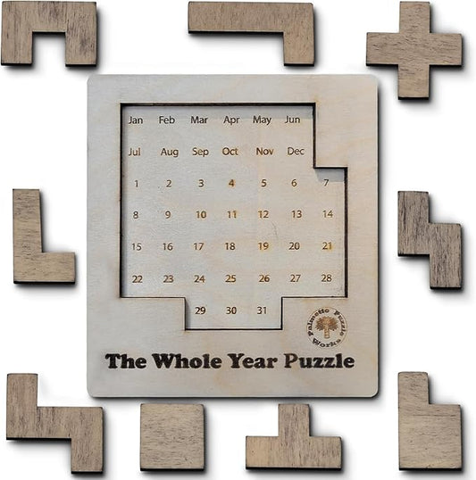 Palmetto Puzzle Works The Whole Year Puzzle – Wooden Puzzles for Teen' & Adults, Educational Games for Families & Gift Ideas for Classroom Games, Shape & Pattern Calendar Brain Teaser for Ages 14+