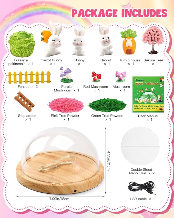 Laclun Bunny Toys for Girls, Make Your Own Rabbit Night Light with Music,Arts and Crafts for Kids,3 4 5 6 7 8 9 10 Year Old Girl Birthday Gifts,Ideal Christmas Gifts Best Toy