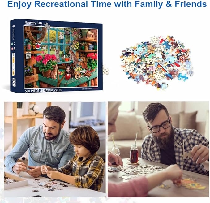 500 Piece Puzzles for Adults Naughty Cats 20.5 x 15 Inch 500 Piece Jigsaw Puzzles for Kids Adults Puzzles 500 Pieces for Adults Holiday Educational Challenge Toy