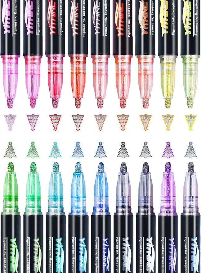 Outline Shimmer Markers, 18 Glitter Metallic Gel Pens for Coloring, Fun Gift for Halloween, Birthday Party Favors, Holiday Stocking Stuffers, Cool DIY Art Crafts Drawing Supplies