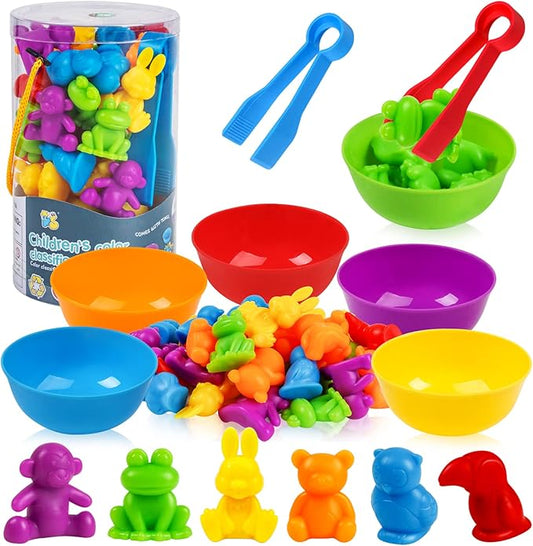 Counting Animals Matching Games Sensory Toys with Sorting Bowls Preschool Learning Activities Color Classification Montessori Educational Toys Set Gift for Boys Girls Toddlers Toys Age 3+