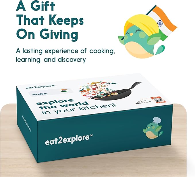 eat2explore Cooking Kits for Kids - Interactive & Educational Set with 3 Recipe Cards, Key Ingredients & Cooking Tools - Ideal Idea for Kids who Love to Create Meals (India Edition)