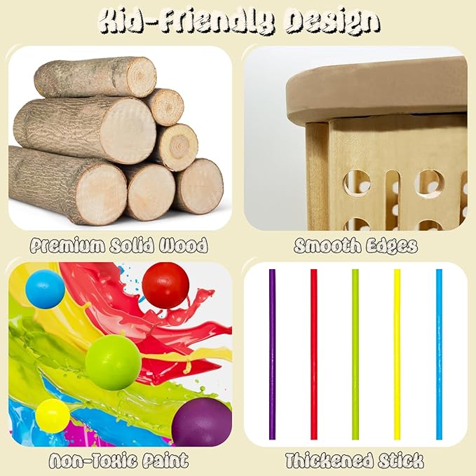4-in-1 Board Game for Kids, Wooden Sorting & Stacking|Pick-up Sticks|Counting|Ball Drop Tower, Family Games for Kid and Adult, Montessori STEM Learning Toy for 3 4 5 6 7 8 Year Old Boy Girl