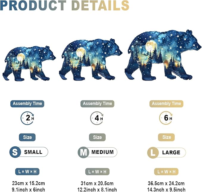 Wooden Puzzles for Adults - Astral Bear Wooden Jigsaw Puzzle - Unique Animal Shaped Wood Puzzles Adult - Christmas Birthday Gifts for Adults/Friends/Family - 100 Pcs 9.1 * 6in