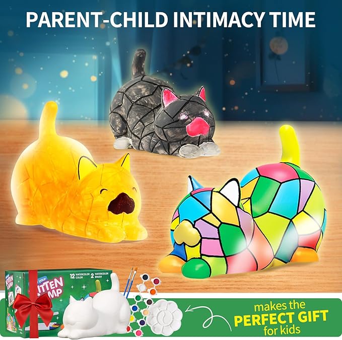 Paint Your Own Cat Lamp Kit - Art Supplies Arts & Crafts Kit, Painting Kit for Kids Ages 6-12, Arts and Crafts for Kids Ages 8-12, Christmas Birthday Gifts for Girls Boys Age 5 6 7 8 9 10 11 12+
