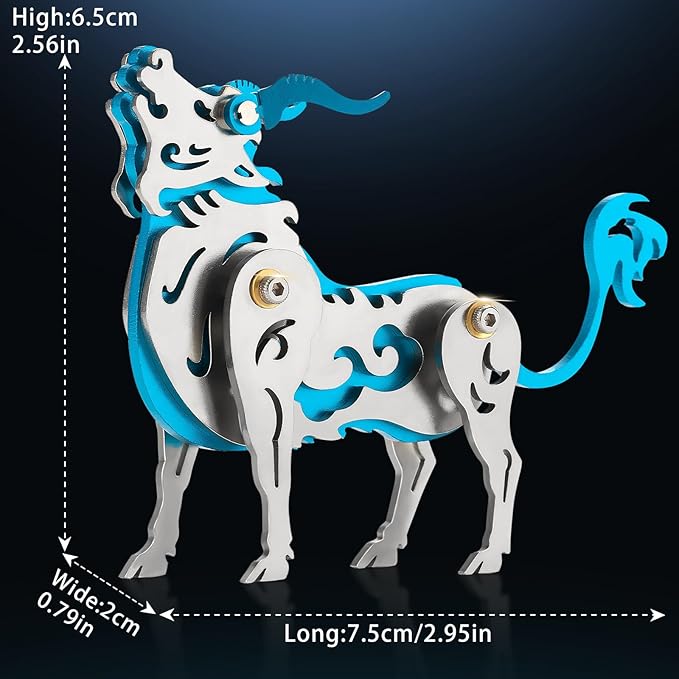 3D Metal Puzzles,3D Metal Puzzle for Adults,Mechanical Model Kit Zodiac Cattle Blue,Steel 3D Puzzles Stainless Steel Ornaments for Adults Home Decor Art Craft Gifts Toys.