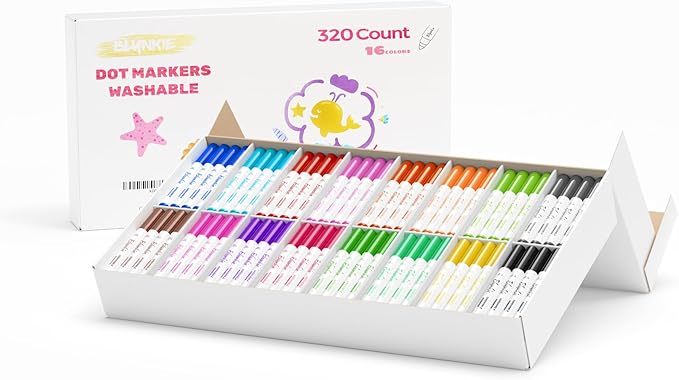 Washable Dot Markers Bulk, Pack of 320 with 16 Vibrant Colors, Shimmer Bingo Paint Daubers Supplies for Toddlers Preschool Student, Painting Art and Crafts, Non Toxic Water-Based