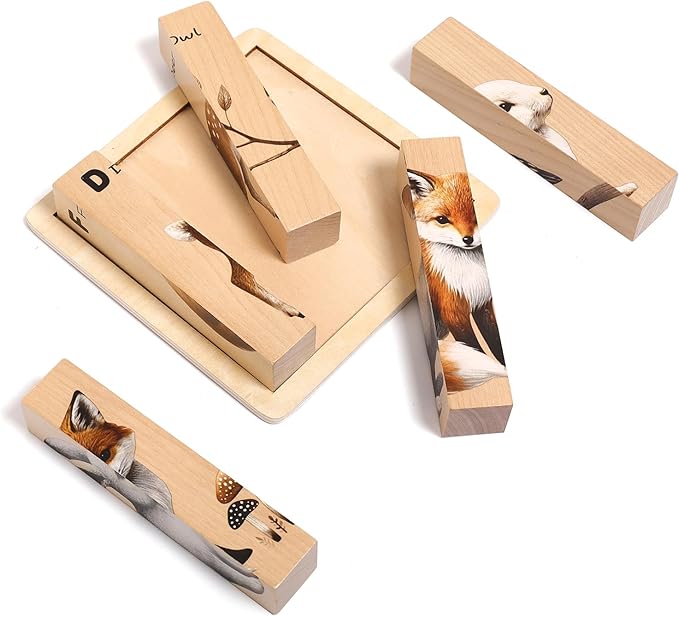 Promise Babe Wooden Forest Animal Puzzles Toy for Toddlers 1-3, 4-in-1 Montessori Toys Learning Educational Chunky Puzzle for 2-4 Years Old, Baby Boys Girls Gifts