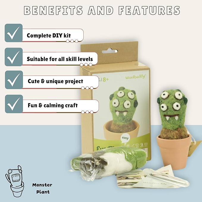 Woolbuddy Needle Felting Kit, Eye Plant Monster Craft for Beginner Adults, Includes Supplies and Instructions, Creative Design for Unique DIY Projects
