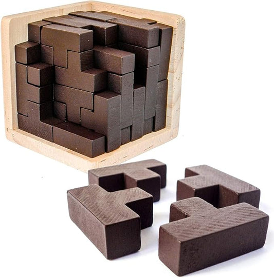 Wooden Brain Teaser Puzzle Cube Stress Relief Toys for Kids Adults Wooden Puzzles T-Shaped Jigsaw Logic Puzzle Educational Toy for Children Teenagers by AHYUAN (Coffee)