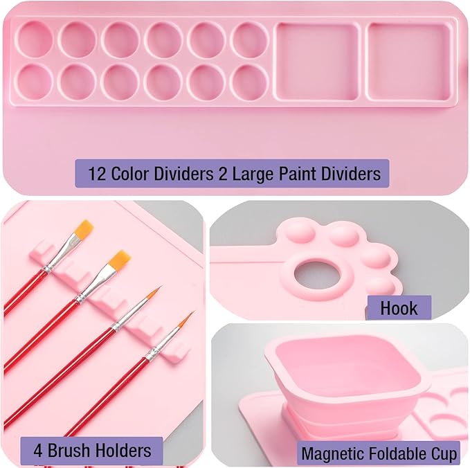 Silicone Painting Mat,Painting Stations Kit [1x Apron,1 Pair Oversleeve,20 Pieces Brushes] Craft Silicone Mats 21"X17" with Detachable Cup for Kids Gift,Paint, Clay, DIY Projects