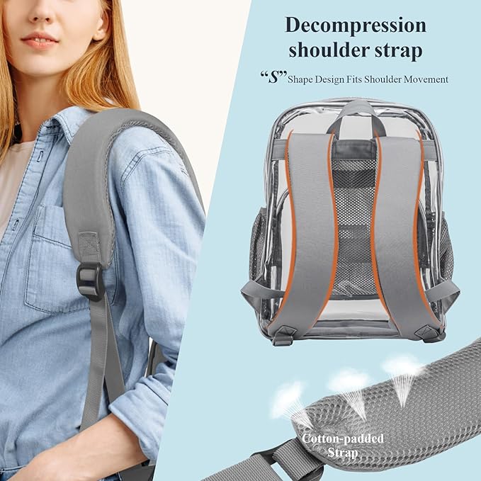 PACKISM Clear Backpack - 17 inch Heavy Duty Clear Backpacks for School, Large Transparent Bookbag for Students (Age 12+)
