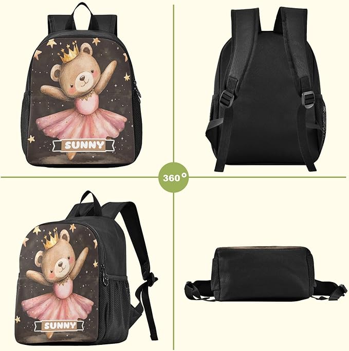 Dancing Bear Dark Toddler Backpack for Boys Girls 3-6 Preschool Small Backpacks Kids Mini Kindergarten Bookbag for Elementary for School
