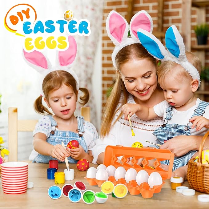 CPSYUB Easter Eggs Learning Toys for Toddlers 1-3 Year Old Girls/Boys, Montessori Egg Matching Toy Educational Color & Shape Recognition Skills Gifts Toys BPA Free (12 Eggs)