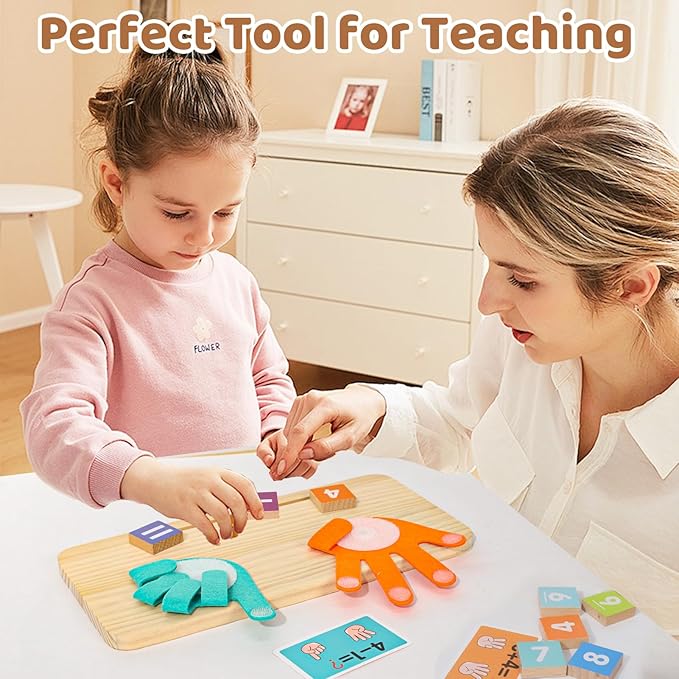 Montessori Math Learning Toys for Toddlers 3-5, Double-Sided Finger Counting & Number Tracing Board, Preschool Educational Wood Number Blocks Toys for Kids 2-4, Math Manipulates, Girl Boy Gift 5-7