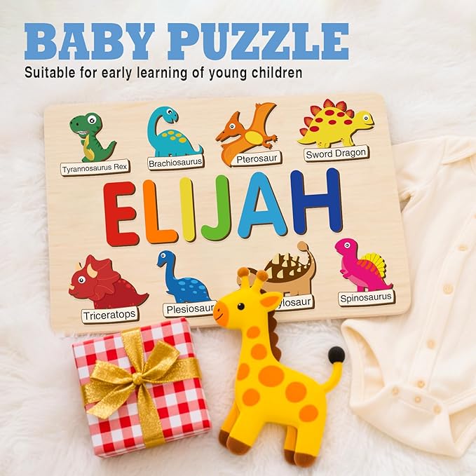 Personalized Name Puzzle for Kids, Customized Baby Gifts, 1st Birthday Gifts for Girls Boys, Toddler Learning Toys 1-3 Animal Puzzle Montessor Toys for Kids