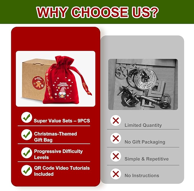 9 PCS Metal Brain Teaser Puzzles Logic Metal Puzzle for Adult Toy Lock Puzzles Gift for AdultsTeenagers (9 PCS Edition X)