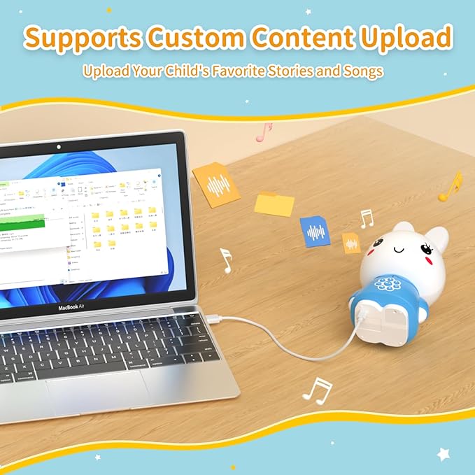 alilo Honey Bunny Kids Music Story Audio Player for Toddlers 1-5, Baby Boy Girl Easter Gifts, Pre-Loaded 16 Stories/48 Nursery Rhymes/12 Soothing Music, with Nightlight,Voice Recording