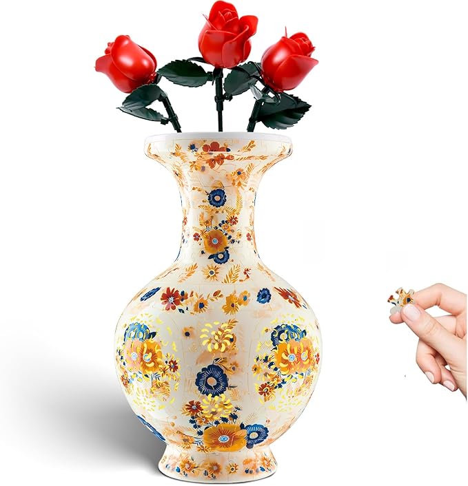 LED Flower Puzzle Vase for Adults, 200-Piece 3D Puzzle Vases for Home and Office Decor, Unique Flower Vase for Living Room & Bedroom, Creative Crafts for Adults