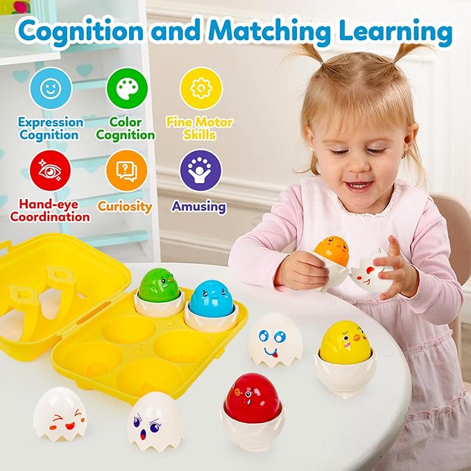 Egg Toys for Toddler 1-3,Montessori Geometric Eggs Preschool Educational Learning Color Sorting & Eggs Puzzles Matching Games Fine Motor Toys for Boys Girls
