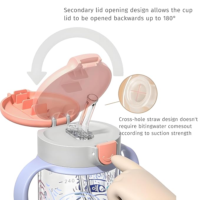 Evorie Tritan Spill Proof Toddler Straw Sippy Cup, 10 oz for Baby and Toddlers 1-3 Years Old, No Spill Straw Water Bottle with Removable Handles, Ideal for School, BPA-Free, Under the Sea