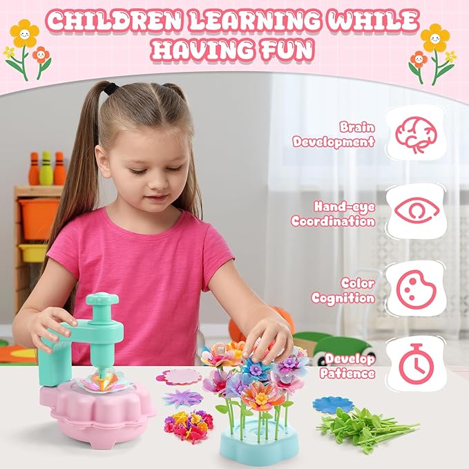 DIY Flower Craft Toys for Kids Girls Ages 4-8 6-8 8-12Birthday Gift, Fabric Flower Bouquets Toys Arts & Crafts for 4 5 6 7 8 Year Toddler Girl, Educational Activity Preschool Family Day Creative Gifts