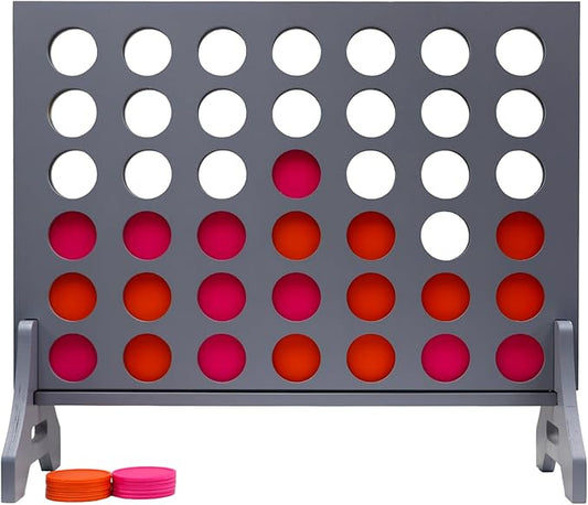 Tailgating Pros Premium Grey Giant Four in a Row with Carrying Case - Jumbo Oversized Outdoor Yard Game - Connect Multiple Pucks in a Row to Win - Many Puck Colors Available!