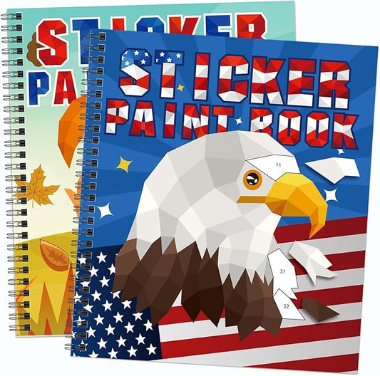 Omgouue 2PCS 4th of July Patriotic Crafts for Kids Ages 4-8 Sticker Paint Books Gift Party Create 20 Pictures（Sticker Sheets are Separate）