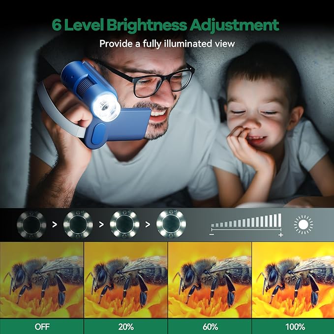 HP20 IPS Microscope for Kids: [3-in-1] [Easy and Fun] 2" Portable Handheld Microscope Miniscope, Pocket Mini Scope Educational Science Kit, Christmas Birthday Gifts for Kids, 32GB, Blue