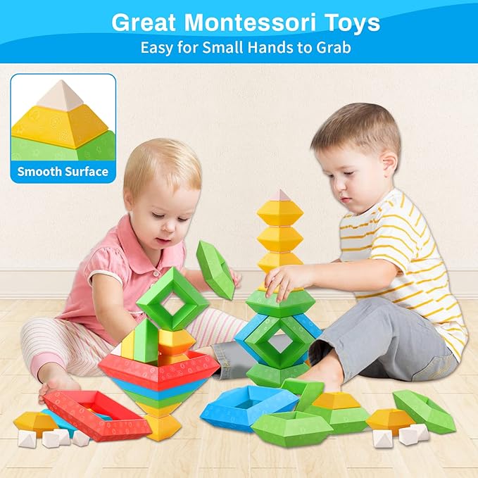 Montessori Toys for 1 2 3 4 Year Old Boys Girls Toddlers Preschool Learning Activities 30Pcs Building Blocks Stacking Educational Toys STEM Sensory Gifts for Kids Age 1-2 2-4