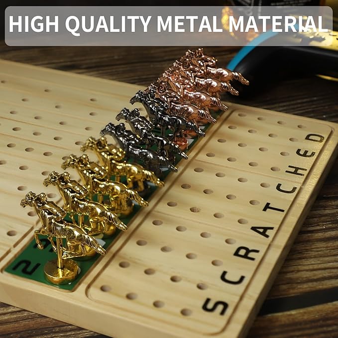 HOROW 2 Pack Metal Horse Racing Board Game Card Board Game Finish Line Luxury Edition Solid Wood Race Game Board 11 Batches of Metal Model Horses 2 Sets of Dice and 2 Boxes of Cards (Log)…