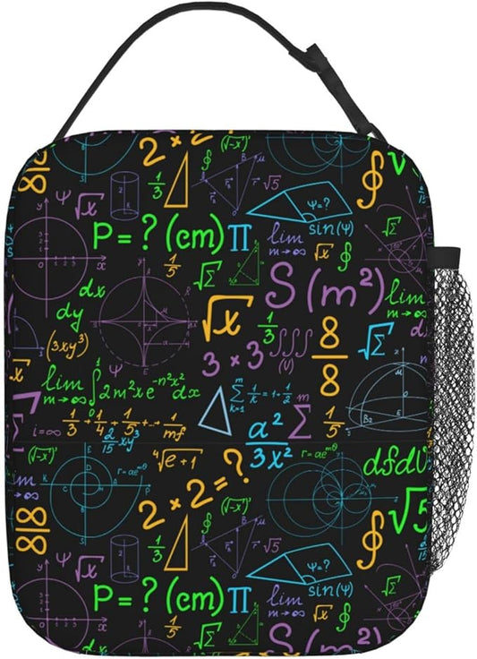 Math Colorful Geometrical Plots Formulas Calculations Reusable Lunch Box Food Bag Insulated Lunch Bag for Teenage Boys Girls School Beach