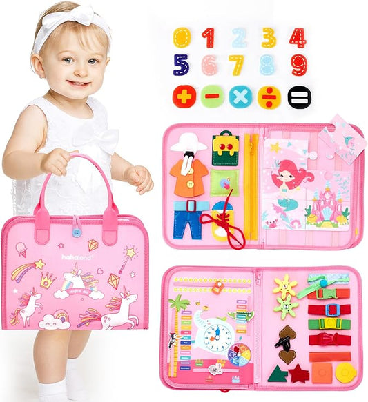 hahaland Busy Book for Toddlers Boys Girls Montessori Toys for 3+ Year Old Preschool Educational Learning Activities Toddler Travel Toys for Ages 3 4 5 with Life Skill Number Color Weather