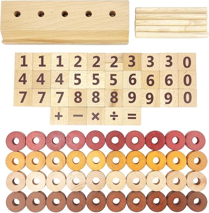 Xylolin Montessori Toys for Toddlers, Wooden Math Number Blocks Counting and Manipulative Toys, Basic Math Game Preschool Learning Educational Materials for Toddlers Kids 2 3 4 5 Years