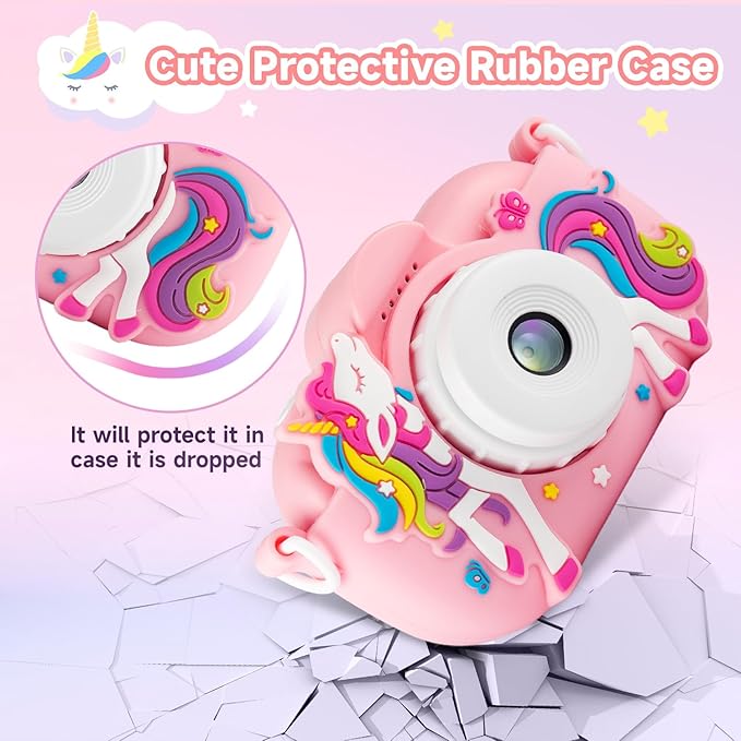Kids Camera Digital Camera for Age 3-8, 1080P Toddler Selfie Camera for Kid with Cute Cover, Toddler Girls Toys Age 6-8, Christmas Birthday Gifts for Children Kid