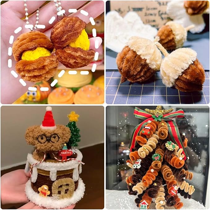 URSDIART (350pcs/Set) Brown Pipe Cleaners and Wiggle Eyes, Solid Color Halloween Chenille Stems Pipe Cleaners Bulk 12 Inch Pipe Cleaners for Crafts DIY Creative, Christmas Decoration Art Supplies