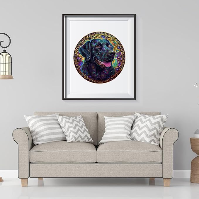 Ruikiyart Wooden Puzzles for Adults, 5MM 500 Pieces Happy Labrador Wooden Jigsaw Puzzles, Unique Shapes Pieces Dog Puzzle Gift for Kids and Adults on Birthday,Thanksgiving,Christmas (16.7"x16.7")