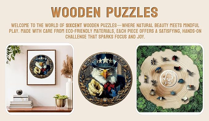 Wooden Jigsaw Puzzle, 200-500 Pieces Unique Shape Animal Puzzle, for Adults & Kids, Birthday Gift Family Game, Decorative Puzzle, Unique Gift (Eagle's Oath, 200 PCS)